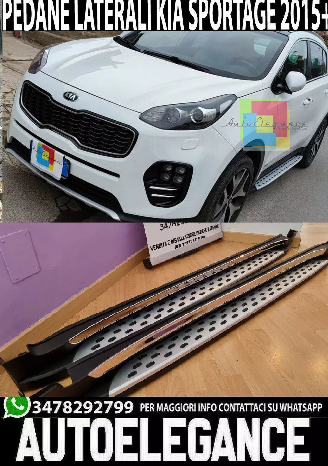 0542 PEDANE LATERALI KIA SPORTAGE 2015+ SOTTO PORTA ACCIAIO INOX E PVC