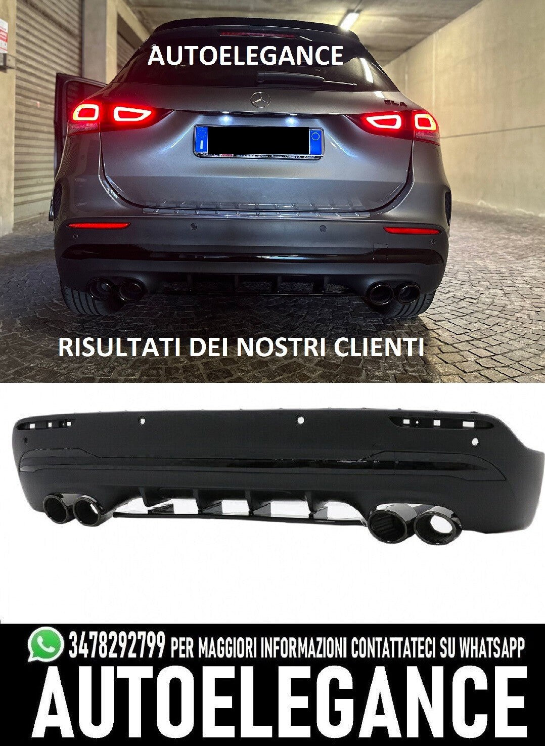 Diffusore posteriore scarico nero adatti per Mercedes GLA H247 A45 LOOK AMG