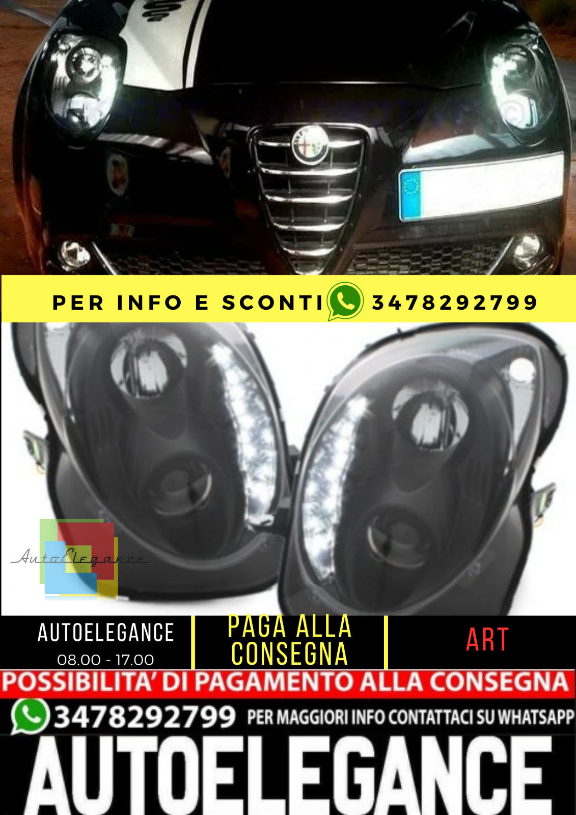 2061 💎COPPIA FARI ANTERIORI ADATTI PER ALFA ROMEO MITO 2008+💎