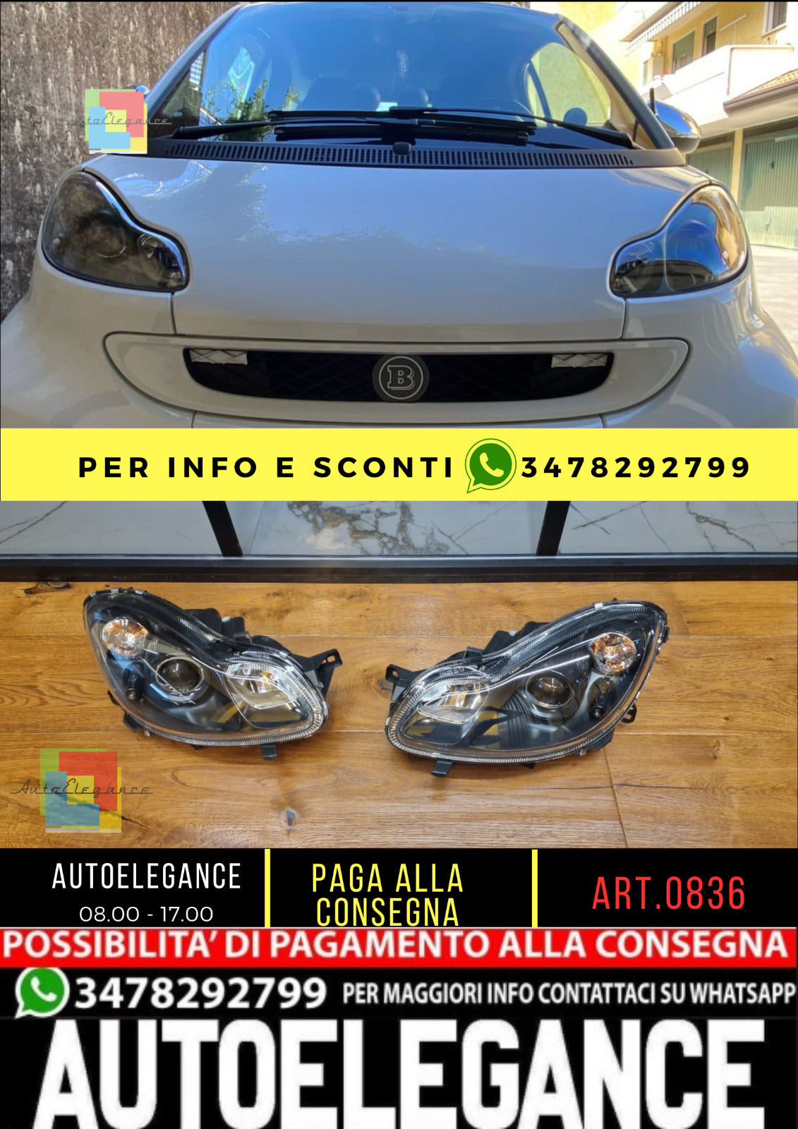 0836 Fari anteriori adatti per Intelligent 451 2007-2014 Nero