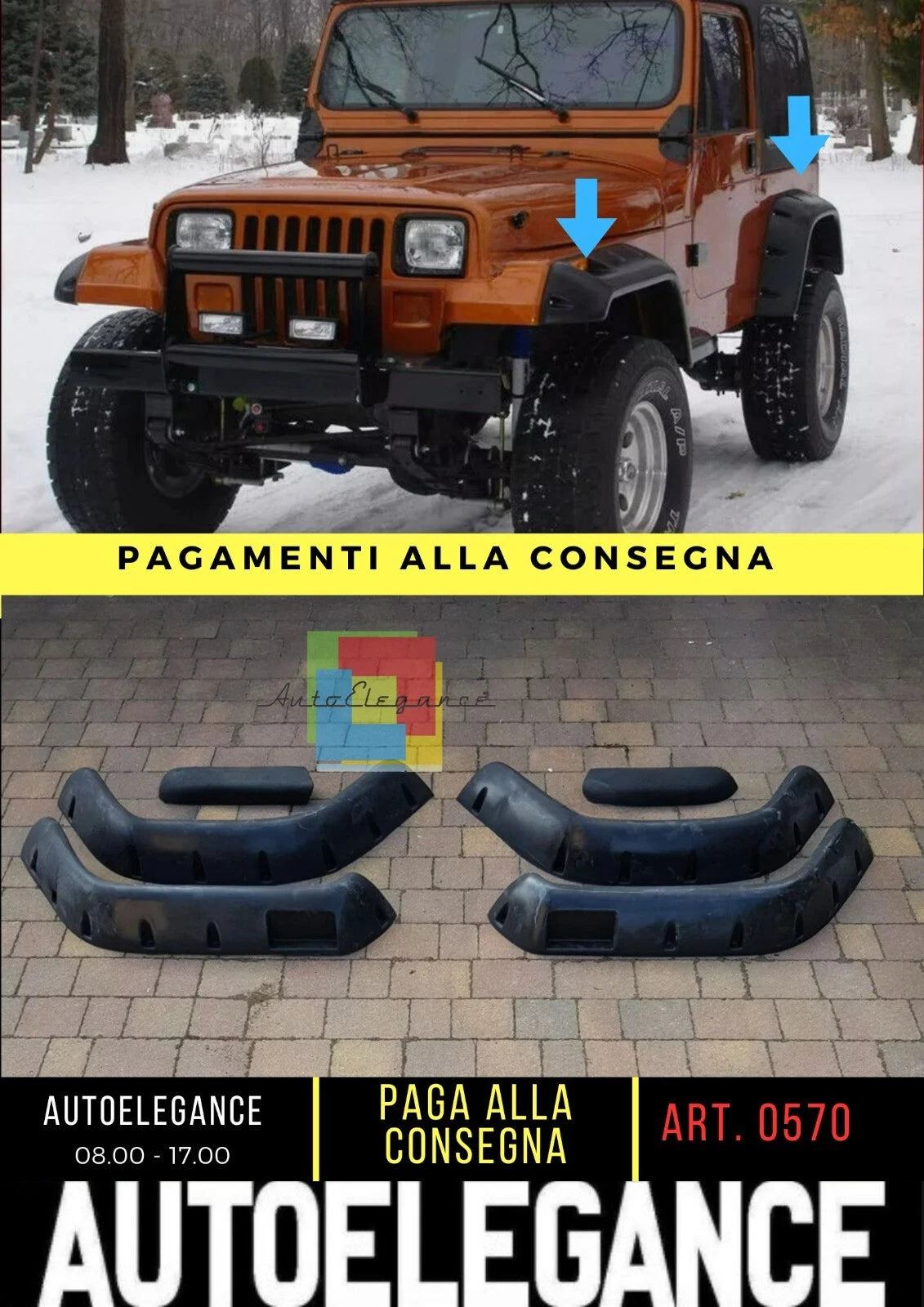 JEEP WRANGLER YJ 1987 - 1995 PARAFANGHI SVASATI, ESTENSIONI PASSARUOTA, 6 PZ +NU