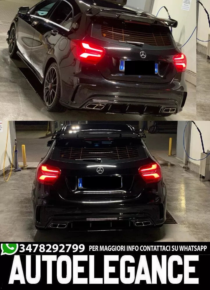 MERCEDES CLASSE A W176 2012-2018 DIFFUSORE POSTERIORE & TERMINALI NERI LOOK AMG