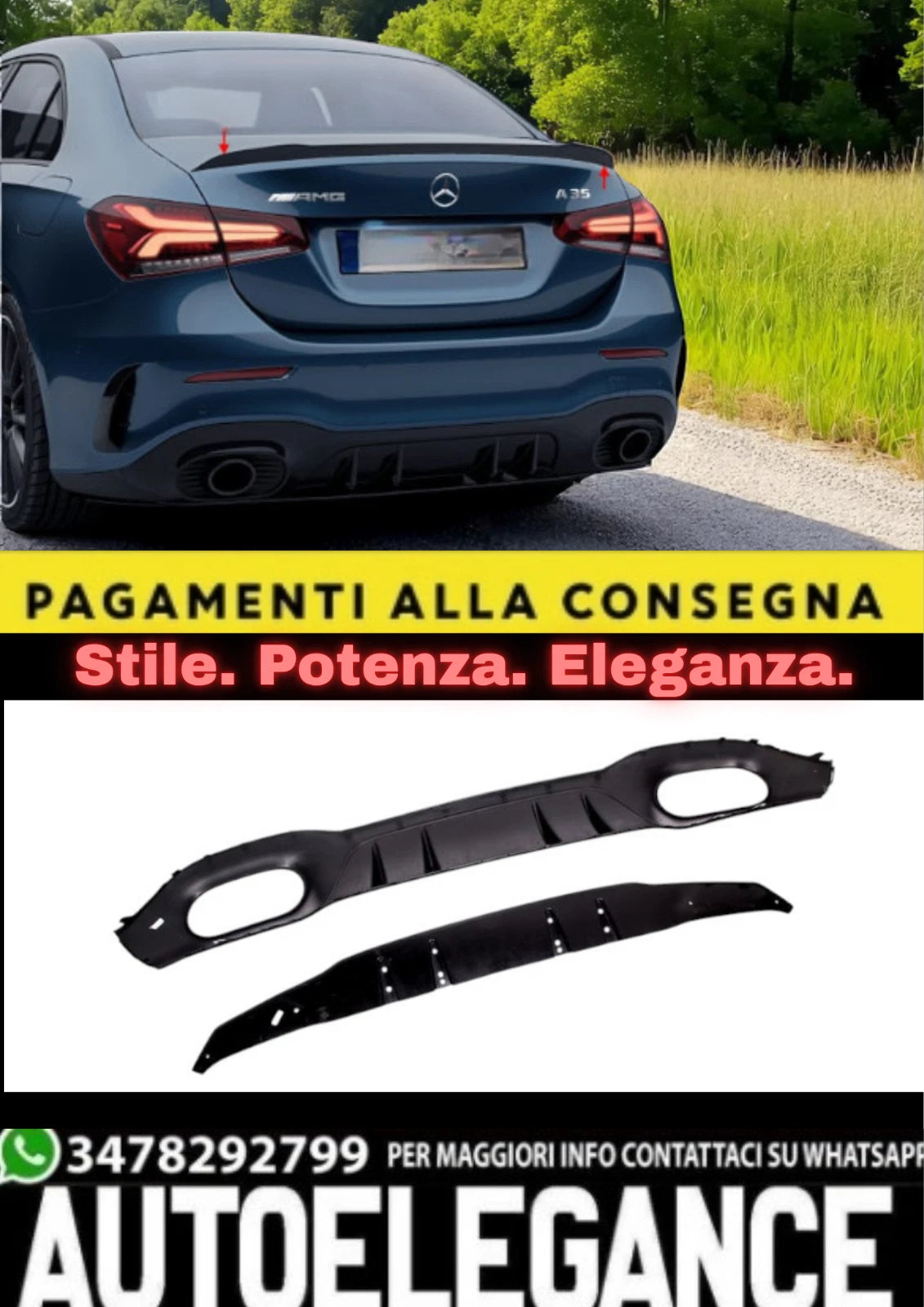 💫Diffusore Posteriore Look A35 AMG per Mercedes Classe A Sedan V177 💫