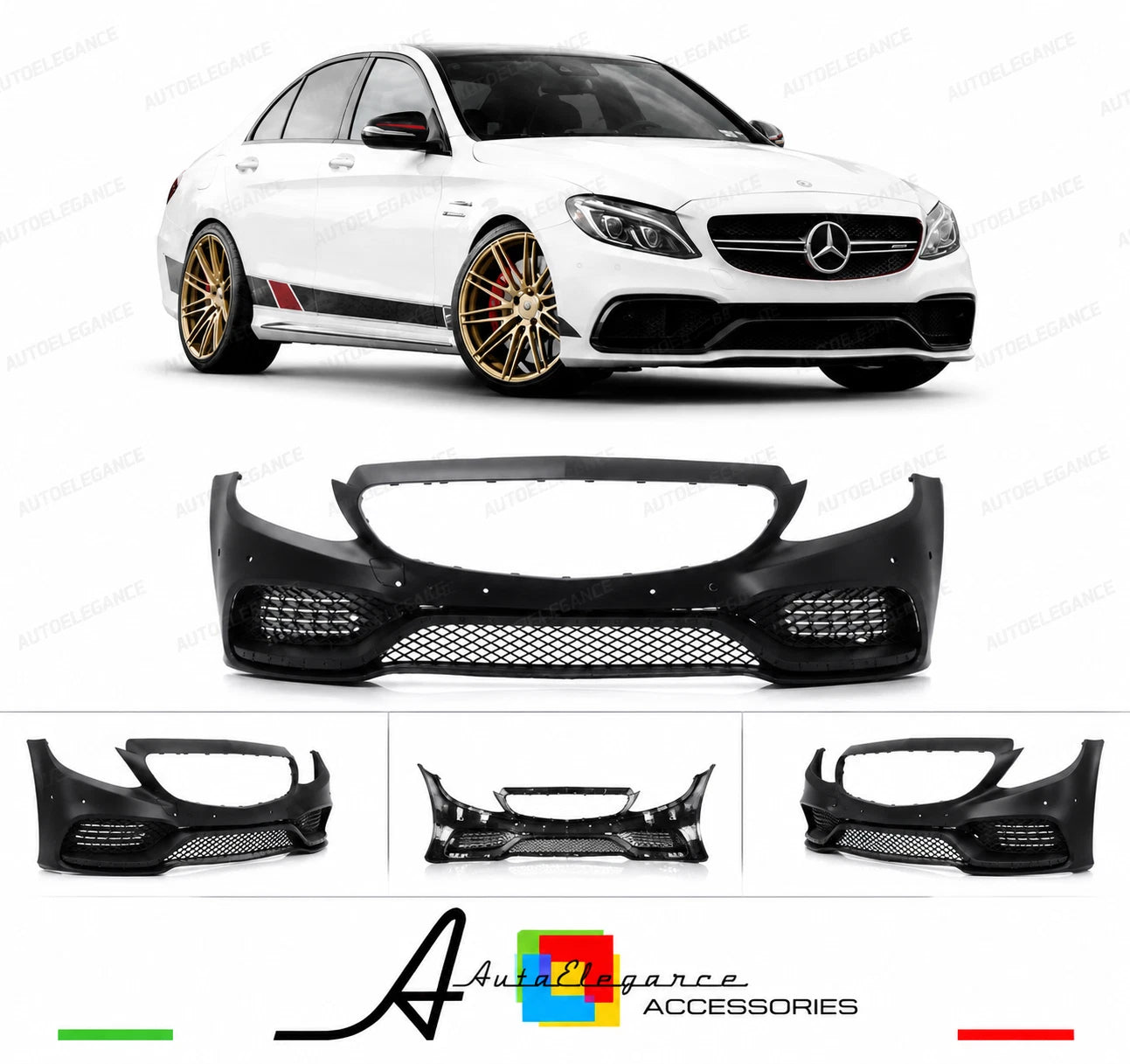 PARAURTI ANTERIORE MERCEDES CLASSE C W205 14-18 LOOK C63 AMG PDC