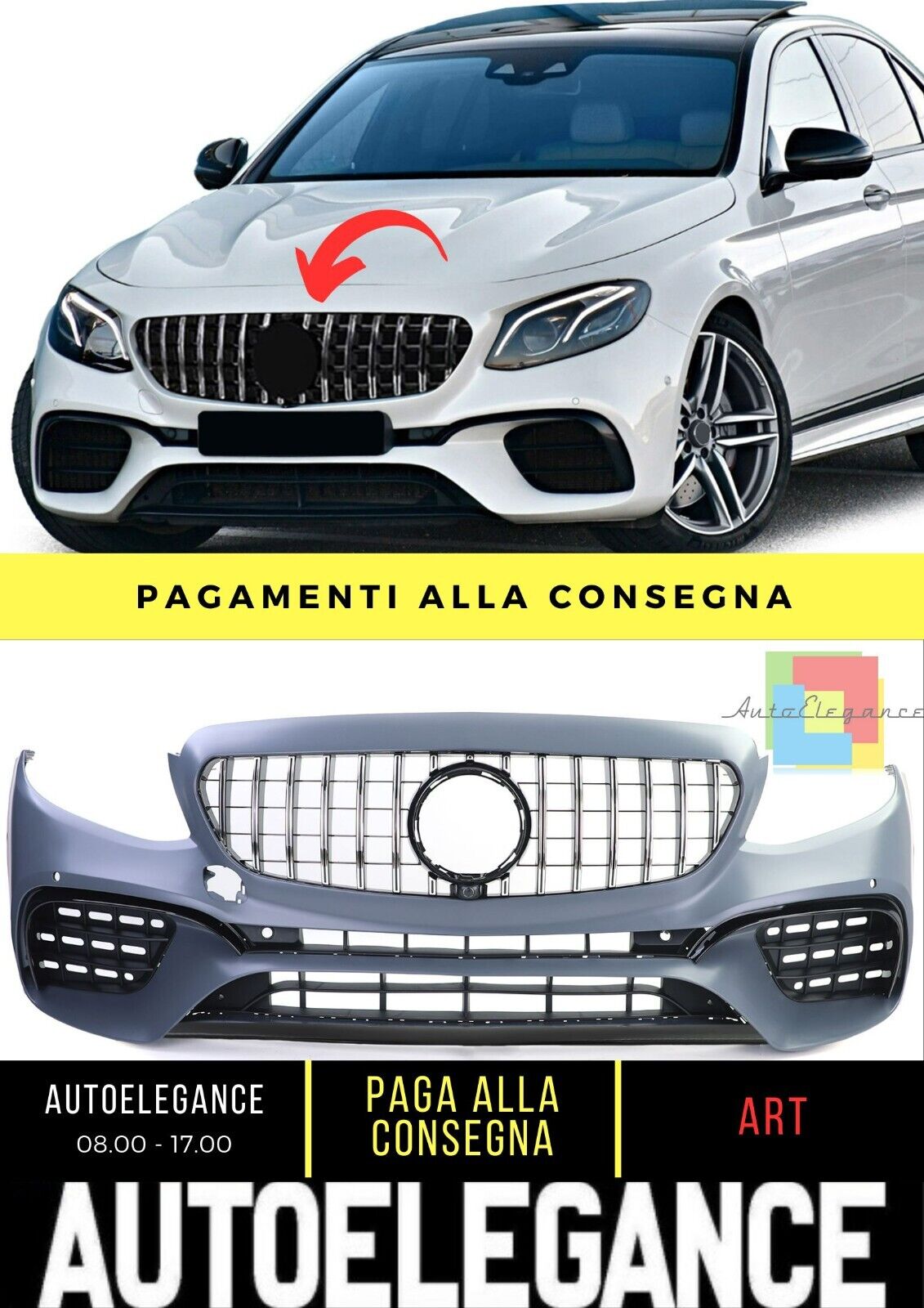 Paraurti sportivo con griglia cromata nera per Mercedes Classe E W213 16-20