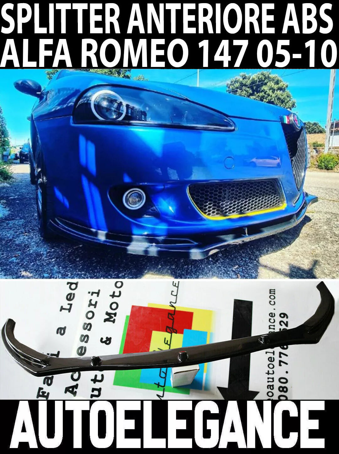 SPLITTER ALFA ROMEO 147 05-10 SOTTO PARAURTI ANTERIORE ABS NERO LUCIDO LAMA ..