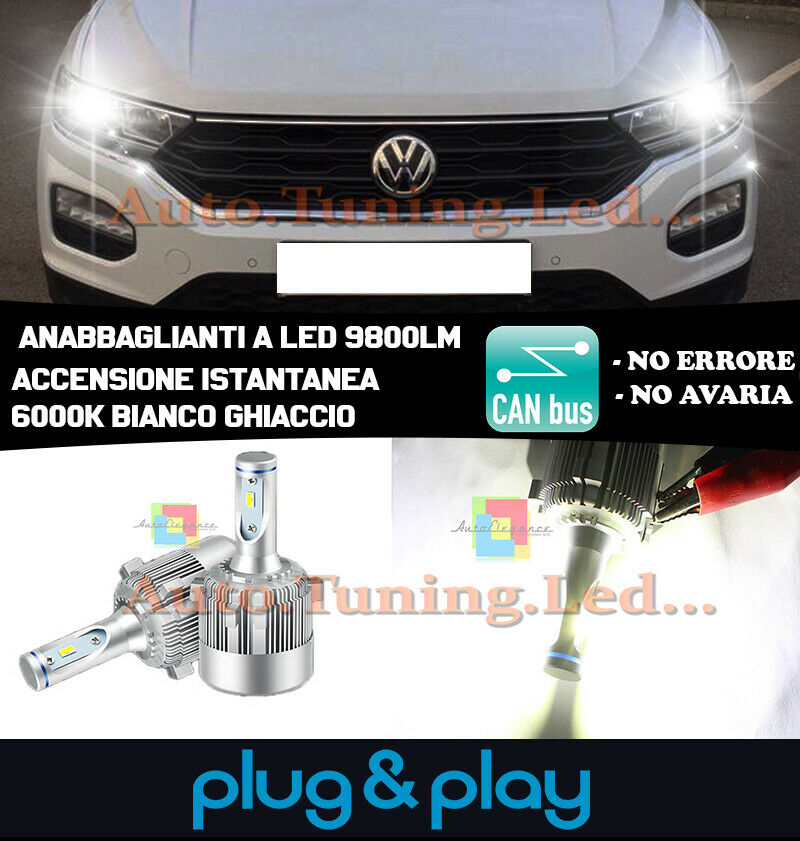 LAMPADE ANABBAGLIANTI LED VW T ROC T-ROC NO AVARIA 9800LM PLUG AND PLAY .-
