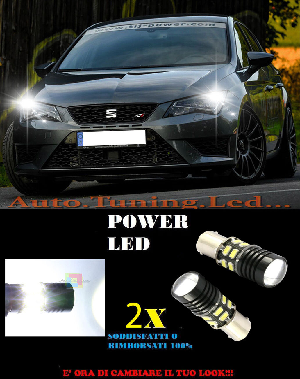 COPPIA LAMPADE LUCI DIURNE LED 6000K P21W BA15 SEAT LEON 5F NO ERROR CAMBUS AUTOELEGANCERICAMBI