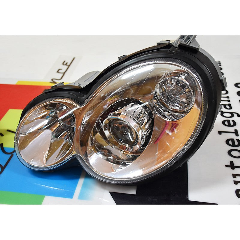 MERCEDES CLASSE C W203 2000-2004 CL203 Sportcoupe FARI ANTERIORI CROMATI LENTICOLARI XENON LOOK