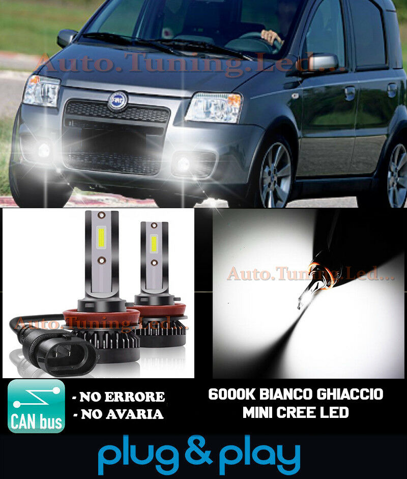 LAMPADE FENDINEBBIA A LED CREE FIAT PANDA 169 CAMBUS BIANCO GHIACCIO 8000LM