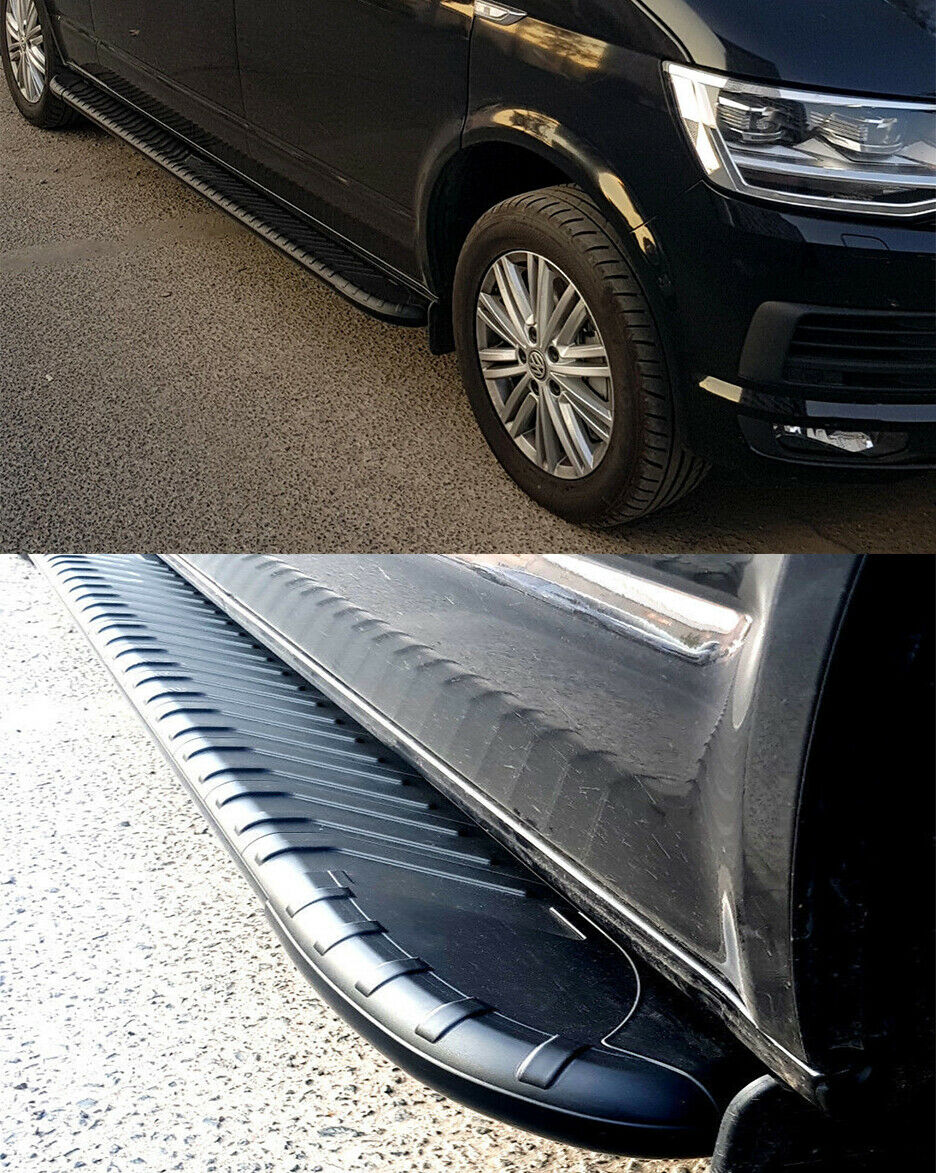BLACK SIDE STEPS - VW T5 T6 TRANSPORTER CARAVELLE MULTIVAN SWB NON-SLIP
