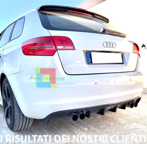DIFFUSORE AUDI A3 S3 8P 2008-2012 SOTTO PARAURTI RS3 DOPPIO SCARICO NERO LUCIDO