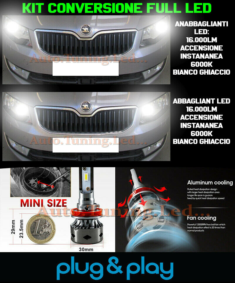 LAMPADE ANABBAGLIANTI + ABBAGLIANTI DIURNE SKODA OCTAVIA III NO AVARIA 16.000LM