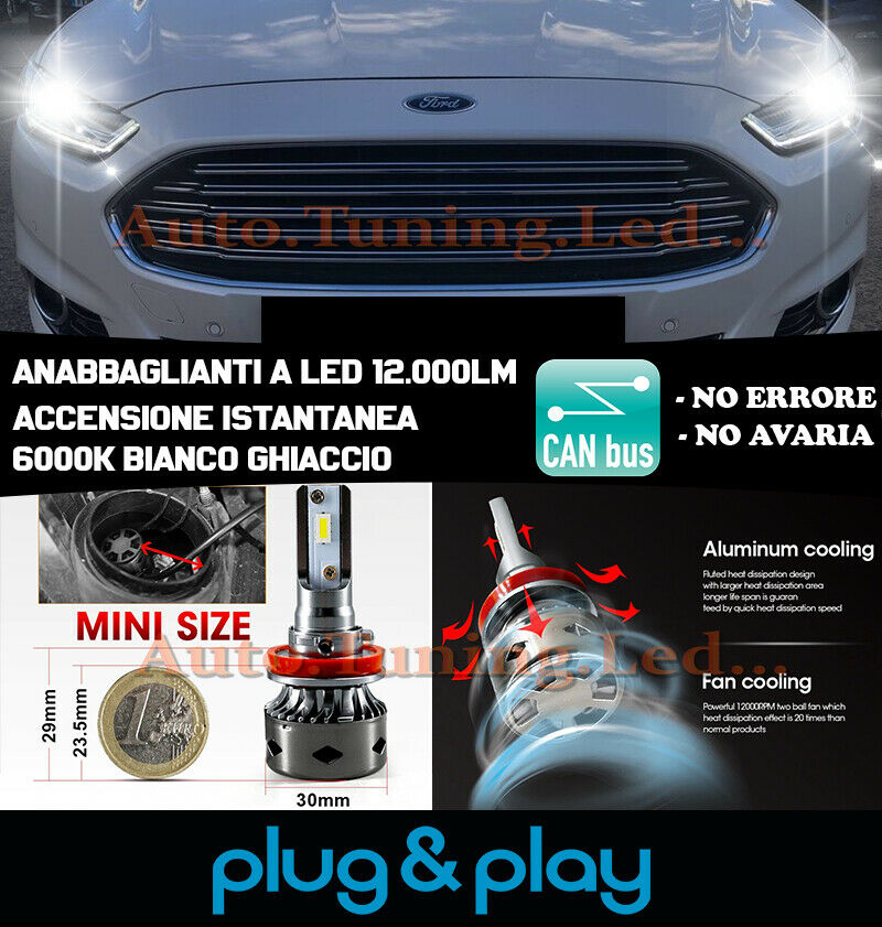 LAMPADE ANABBAGLIANTI LED FORD MONDEO V ISTANTANEO NO AVARIA 12.000LM