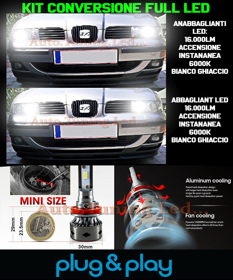 SEAT TOLEDO MK2 II LAMPADE ANABBAGLIANTI ABBAGLIANTI LED 16.000LM