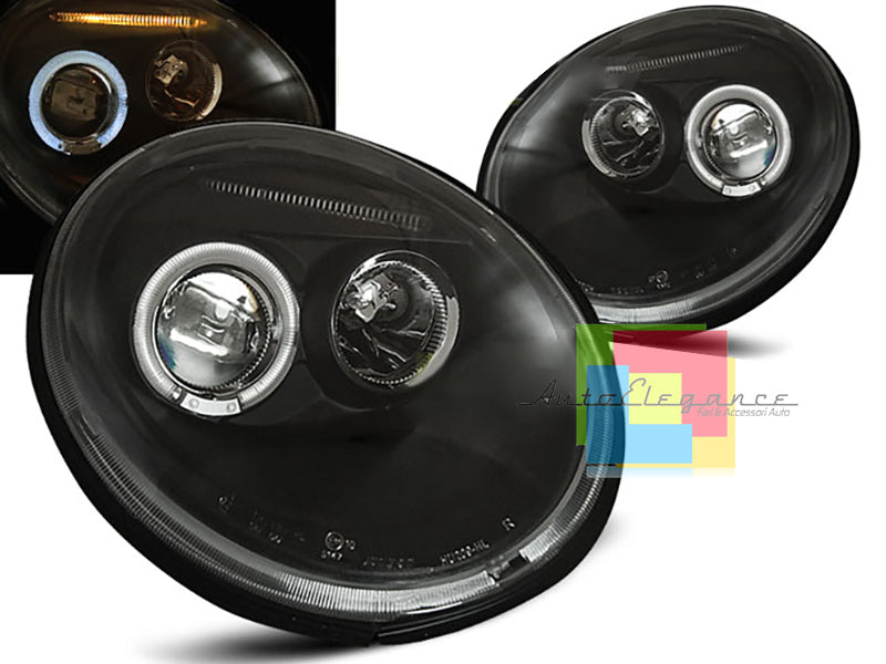 VW NEW BEETLE 1998-2005 BLACK LENTICULAR ANGEL EYES HEADLIGHTS