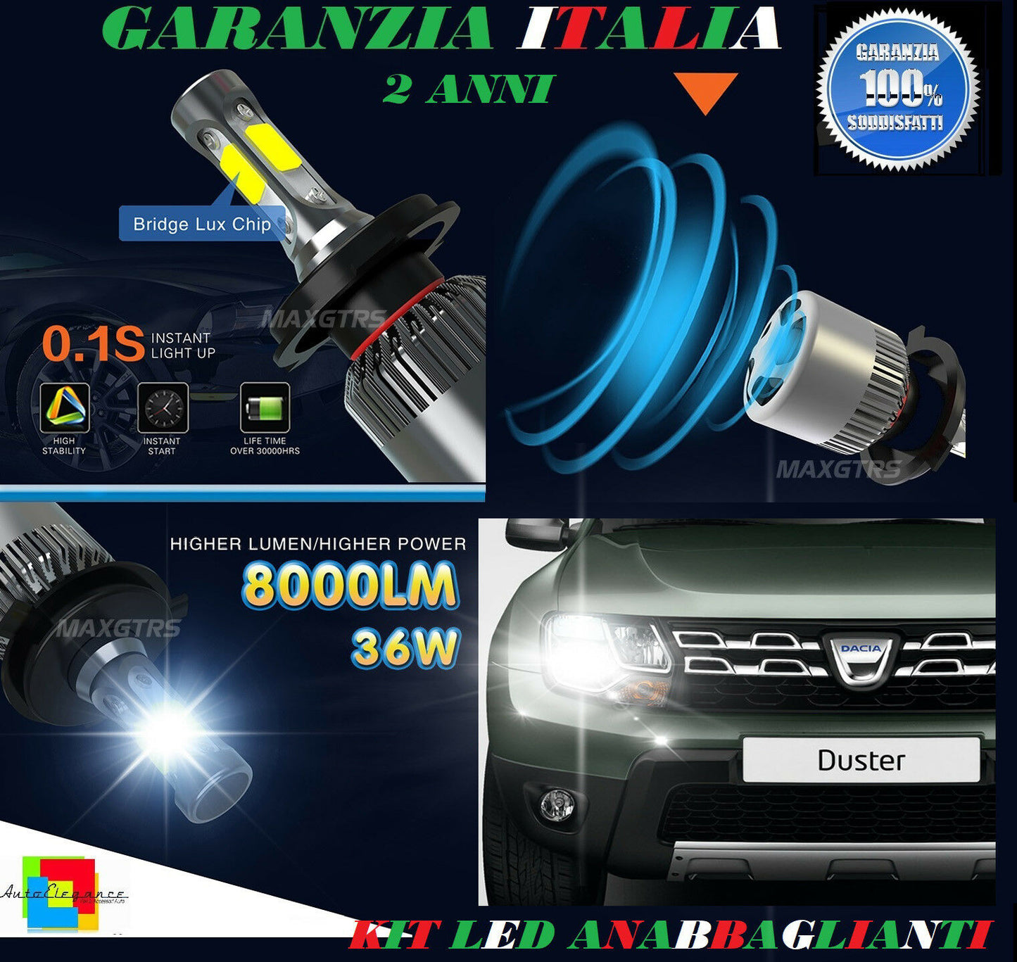 LAMPADE ANABBAGLIANTI 36W LED DACIA DUSTER 2010 IN POI ISTANTANEO 6000K