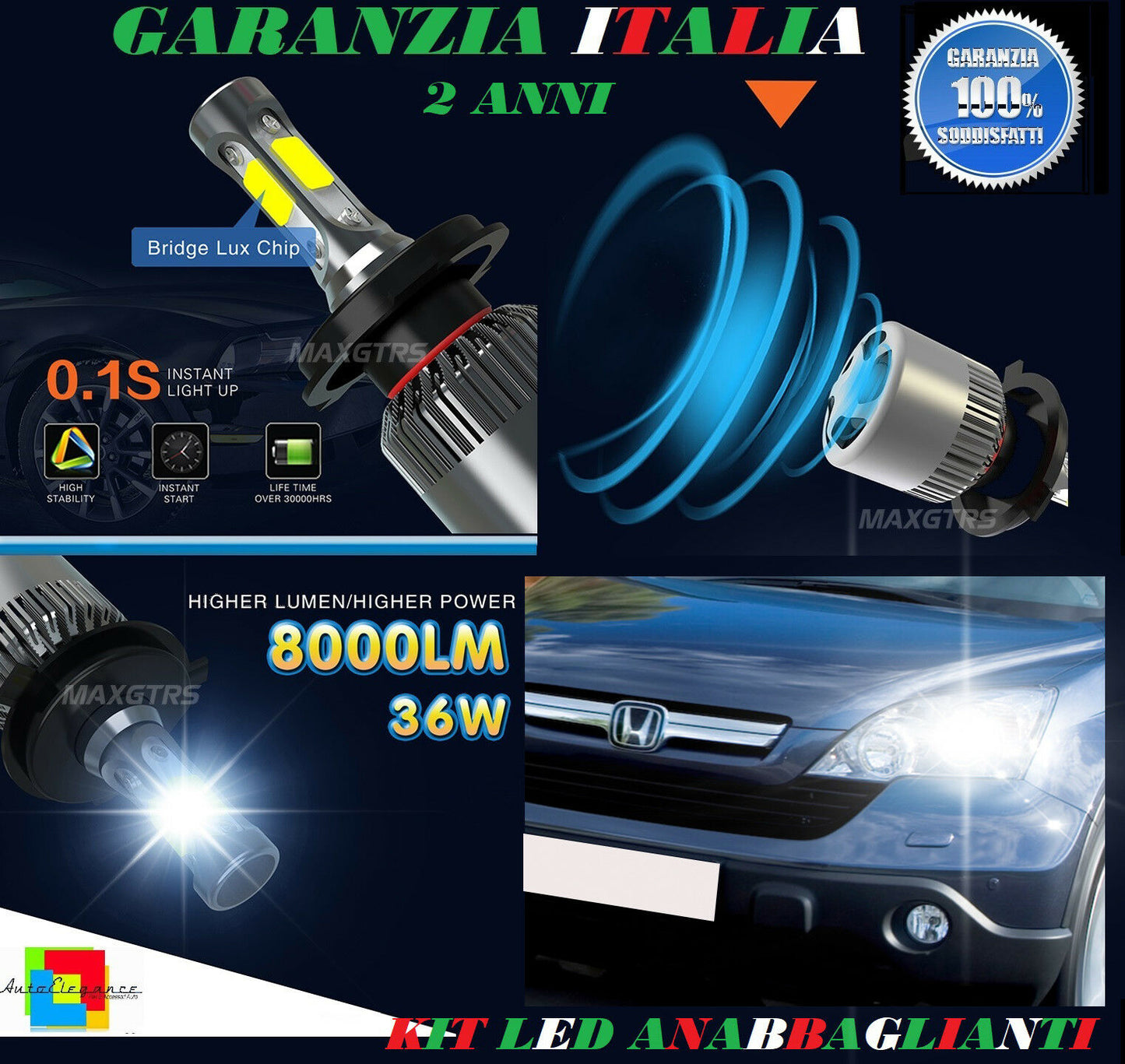 LAMPADE ANABBAGLIANTI 36W LED HONDA CR-V 2006-2012 ISTANTANEO 6000K