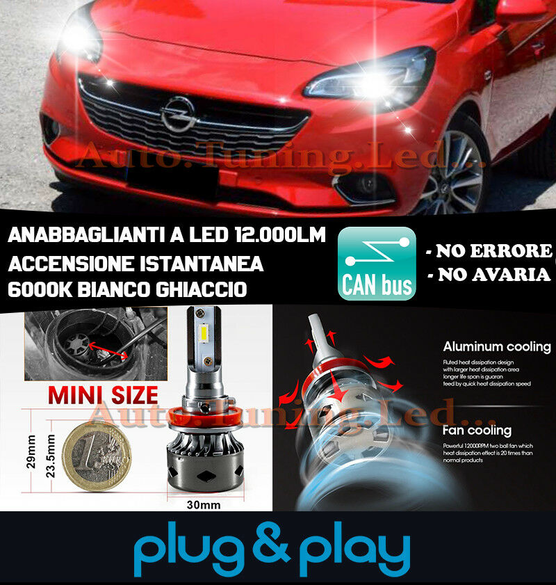 LED LOW BEAM HEADLIGHTS OPEL CORSA E 2014+ INSTANT NO FAILURE 12.000LM