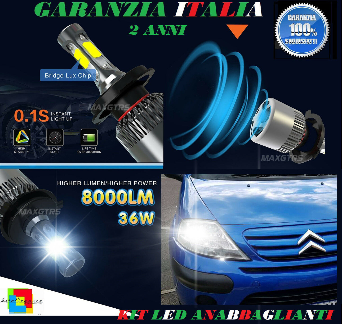 LOW BEAM LAMPS 36W LED CITROEN C3 2002-2009 INSTANTANEOUS 6000K