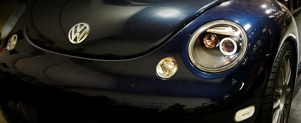 FARI ANTERIORI CROMATI LENTICOLARI PER VW NEW BEETLE 1998-2005 ANGEL EYES LED