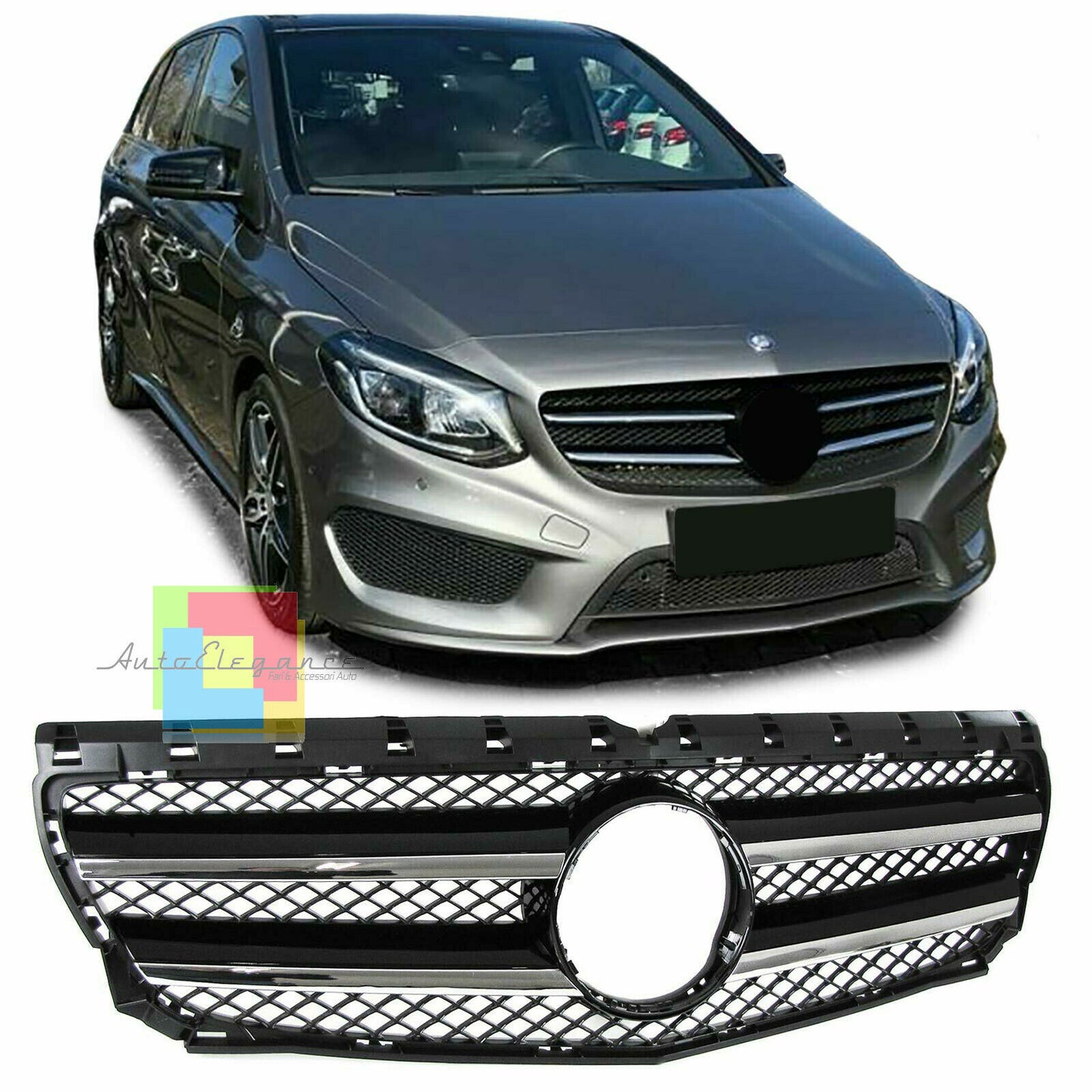 MERCEDES CLASSE B W246 GRIGLIA ANTERIORE LOOK AMG PROFILI CROMATI