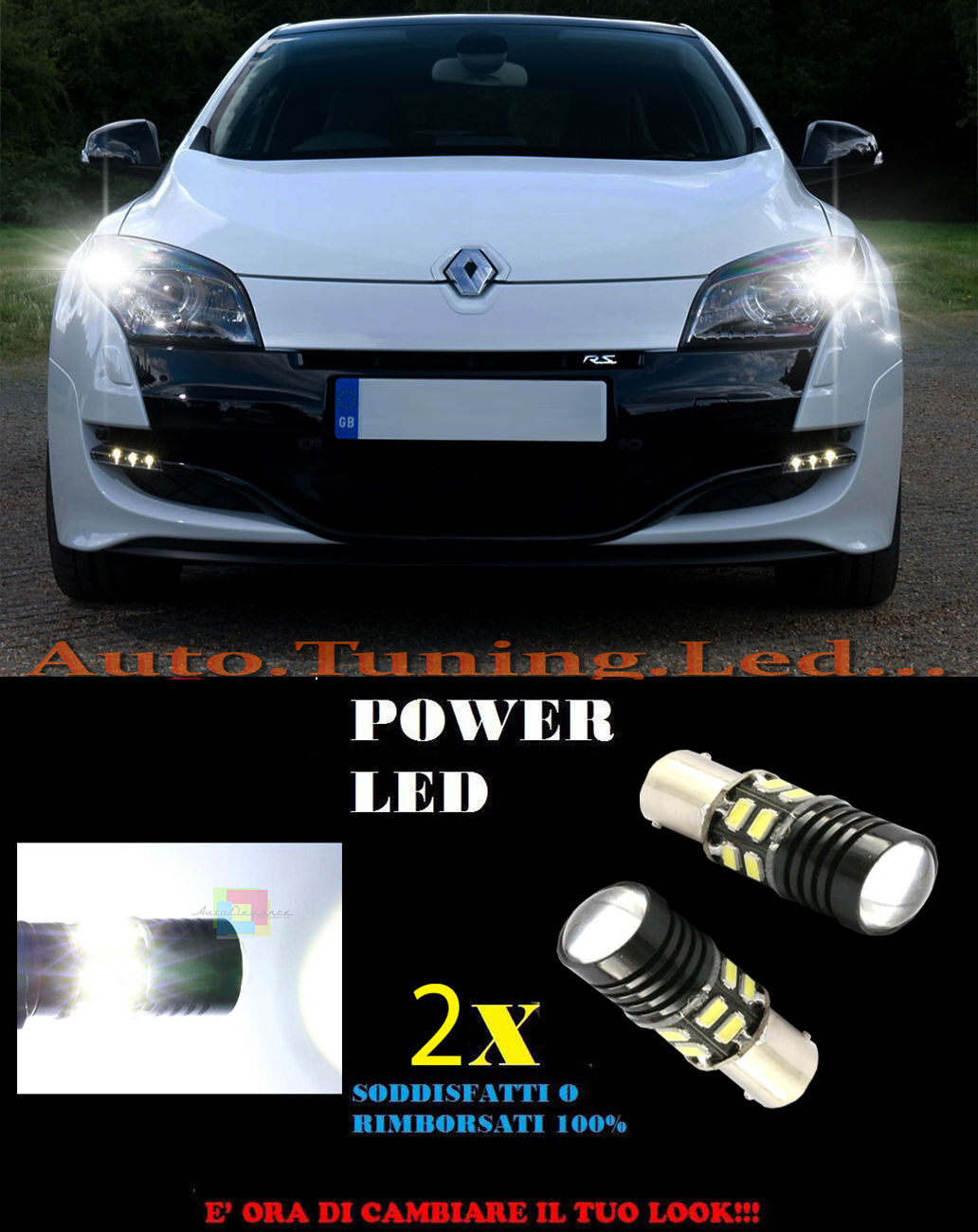 COPPIA LAMPADE LUCI DIURNE LED 6000K P21W BA15 RENAULT MEGANE 3 NO ERROR CAMBUS AUTOELEGANCERICAMBI