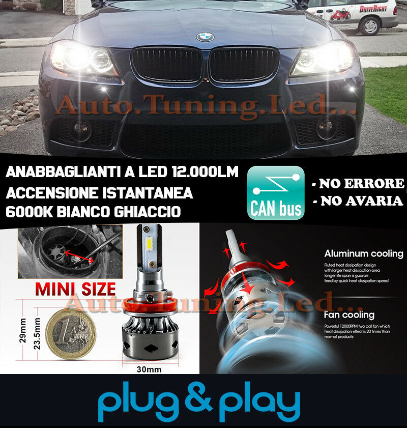 LAMPADE ANABBAGLIANTI LED BMW SERIE 3 E90 E91 ISTANTANEO NO AVARIA 12.000LM