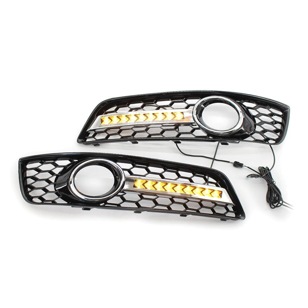COPPIA GRIGLIE FENDINEBBIA A NIDO D'APE CROMATE + DRL DIURNE PER AUDI A3 8P 2009-2013 AUTOELEGANCERICAMBI
