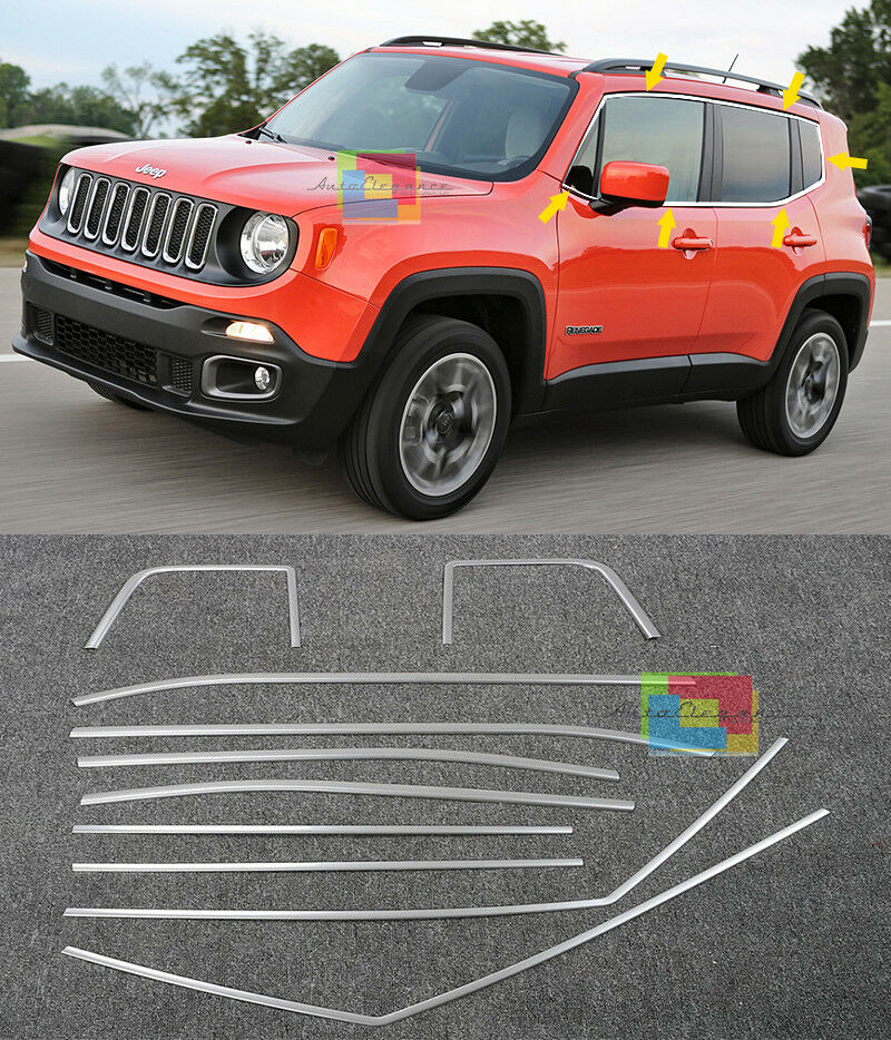 10x MODANATURE ADESIVE JEEP RENEGADE 2015+ CORNICE FINESTRINI CROMATA ACCIAIO AUTOELEGANCERICAMBI