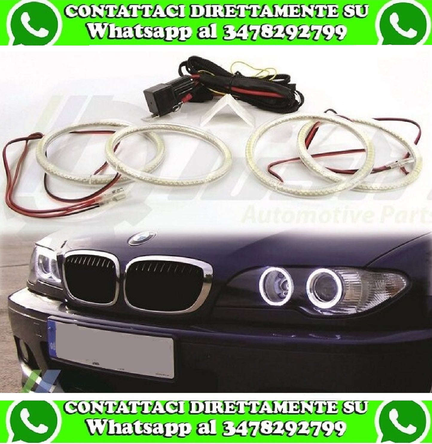 SET OF 4 WHITE LED ANGEL EYES RINGS FOR BMW 3 SERIES E46