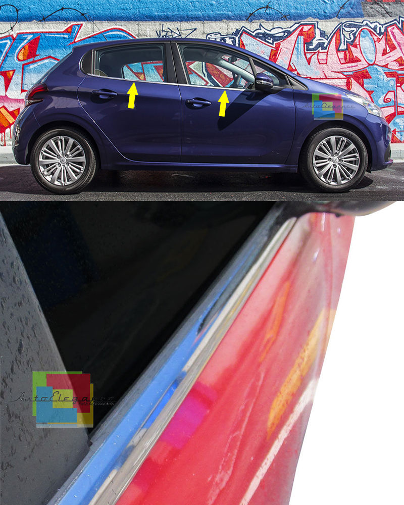 CORNICE FINESTRINI CROMATA PEUGEOT 208 2012+ MODANATURE ADESIVE ACCIAIO AUTOELEGANCERICAMBI