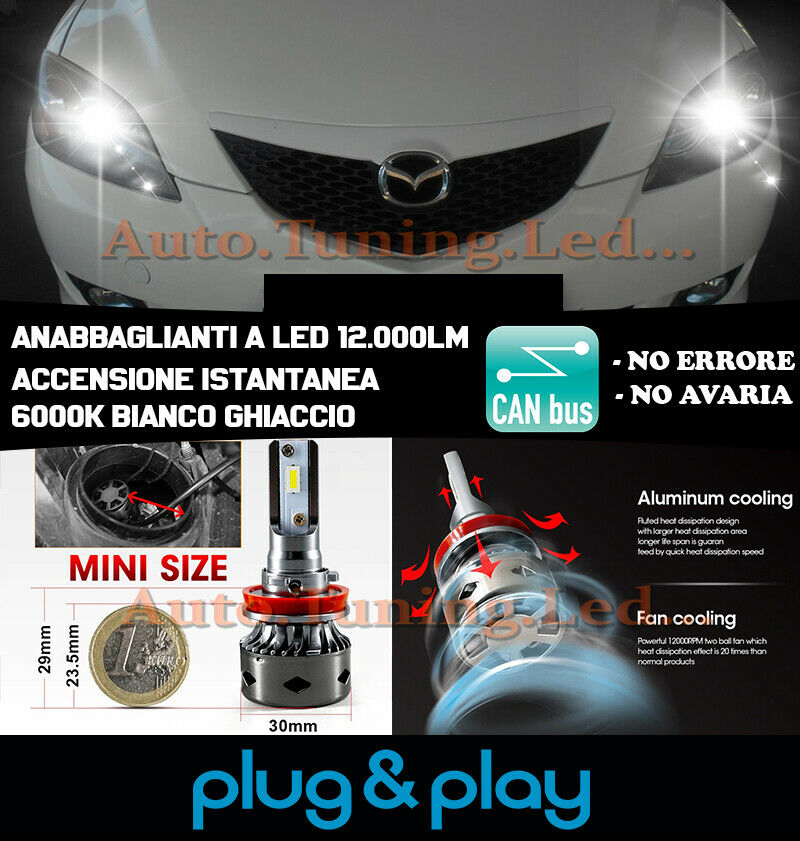 LED LOW BEAM HEADLIGHTS MAZDA 3 MK1 INSTANT NO FAILURE 12.000LM