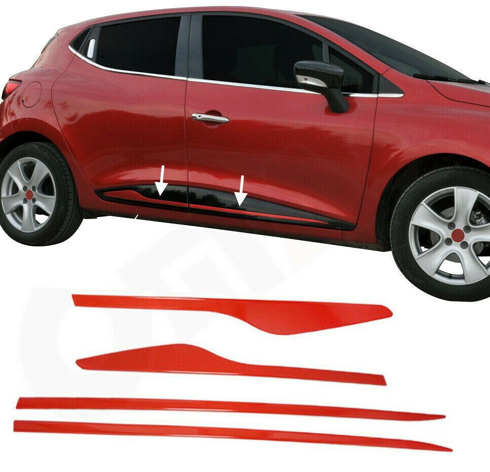 MODANATURE ADESIVE PER RENAULT CLIO 4 IV 2012+ CORNICI ROSSE ACCIAIO INOX .