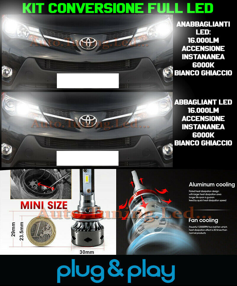 LAMPADE ANABBAGLIANTI + ABBAGLIANTI LED 16.000LM PER TOYOTA RAV-4 RAV 4 IV