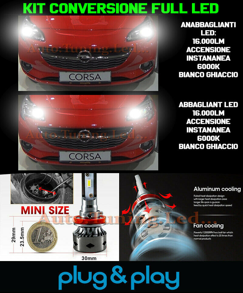 LAMPADE ANABBAGLIANTI + ABBAGLIANTI LED 16.000LM OPEL CORSA E
