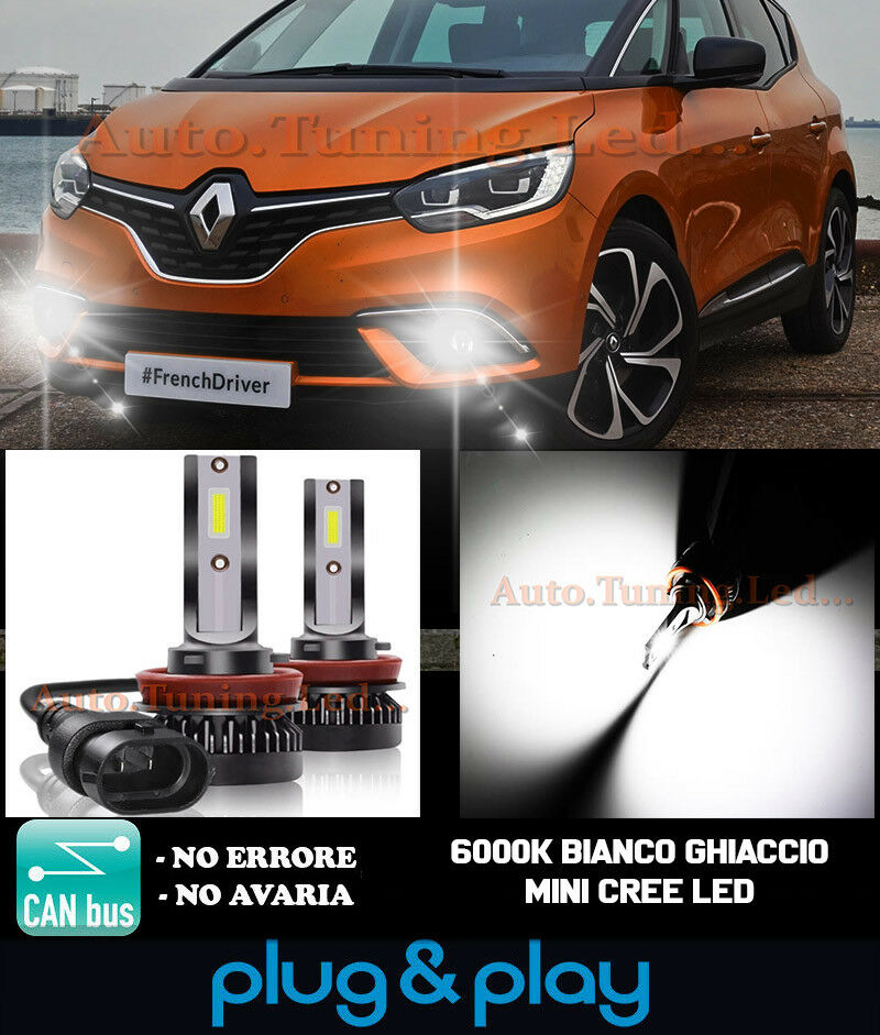 LAMPADE FENDINEBBIA A LED CREE RENAULT SCENIC 4 IV CAMBUS BIANCO GHIACCIO 8000LM