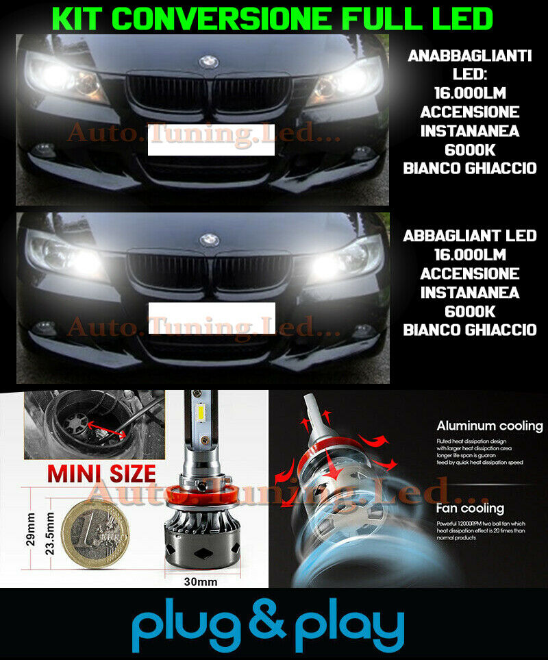 LAMPADE ANABBAGLIANTI + ABBAGLIANTI LED 16.000LM PER BMW SERIE 3 E90 E91