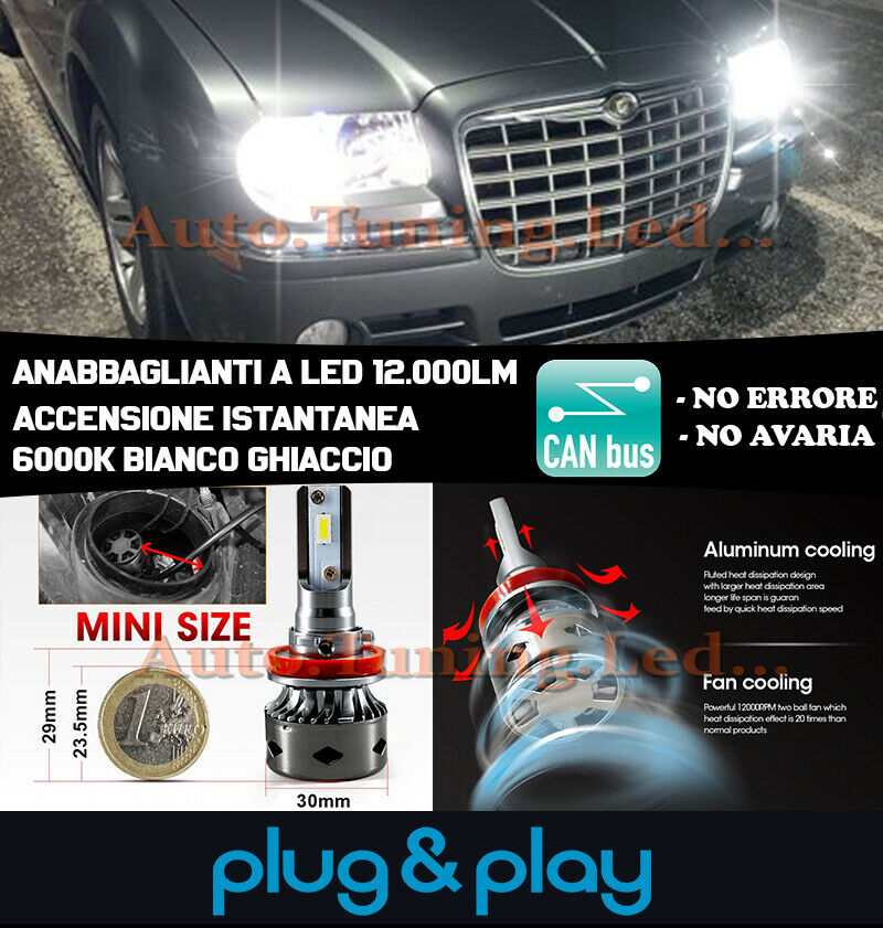 LAMPADE ANABBAGLIANTI LED CHRYSLER 300C ISTANTANEO NO AVARIA 12.000LM