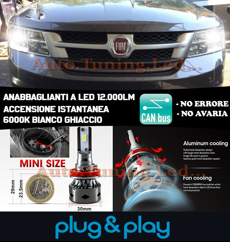 LAMPADE ANABBAGLIANTI LED FIAT FREEMONT 2011+ ISTANTANEO NO AVARIA 12.000LM