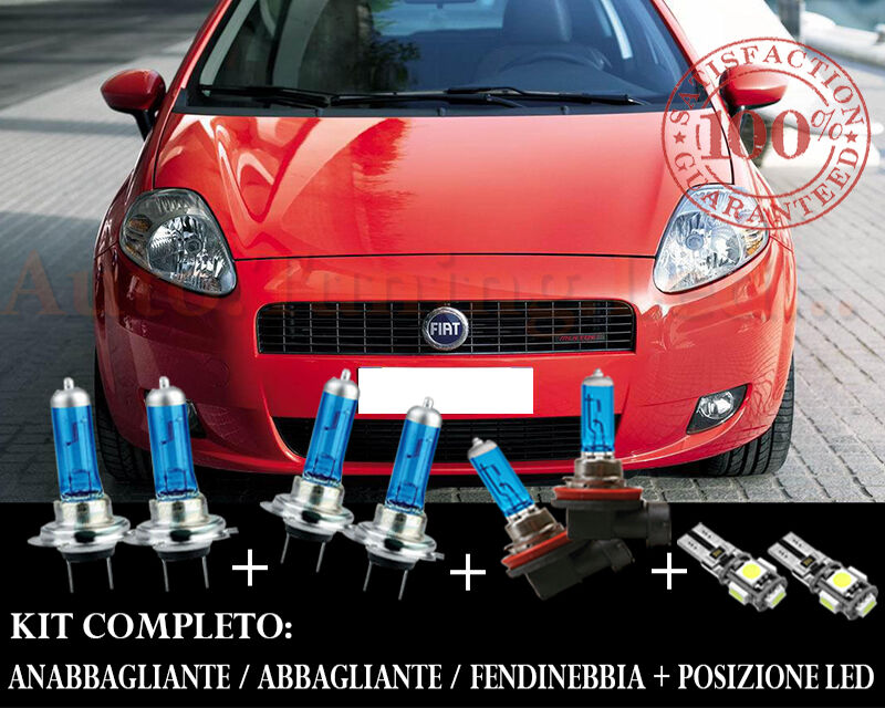 FIAT GRANDE PUNTO 05-11 SET COMPLETO LAMPADE BLU XENON + POSIZIONE A LED
