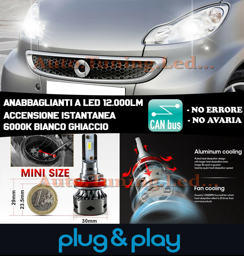 SMART 451 2007+ INSTANT NO FAILURE LED LOW BEAM HEADLIGHTS 12,000LM