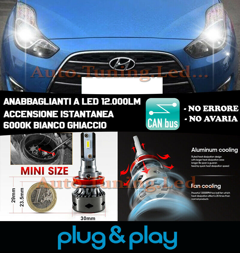 LAMPADE ANABBAGLIANTI LED HYUNDAI IX20 ISTANTANEO NO AVARIA 12.000LM