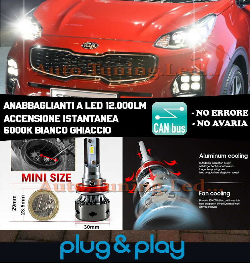 LAMPADE ANABBAGLIANTI LED KIA SPORTAGE QL 2016+ ISTANTANEO NO AVARIA 12.000LM