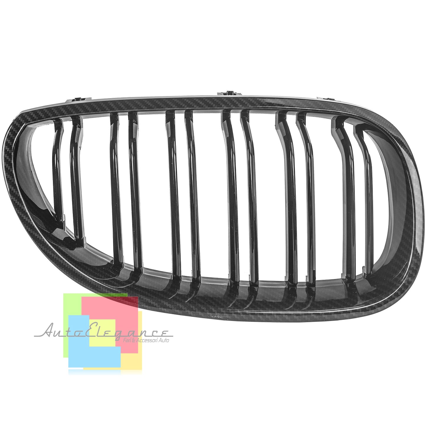 BMW SERIE 5 E60 E61 GRIGLIE ANTERIORI CARBONIO DOPPIA STRISCIA M5 LOOK AUTOELEGANCERICAMBI
