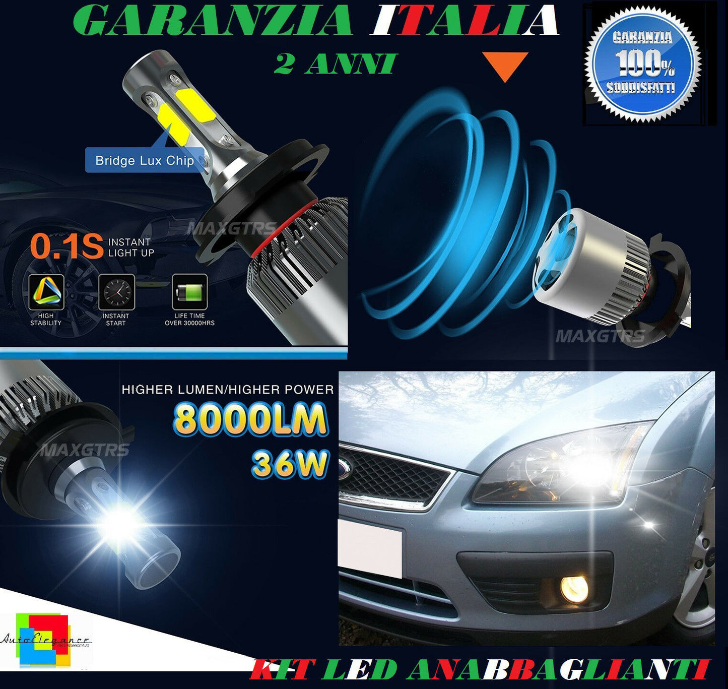 LAMPADE ANABBAGLIANTI 36W LED FORD FOCUS MK2 2004-2011 ISTANTANEO 6000K