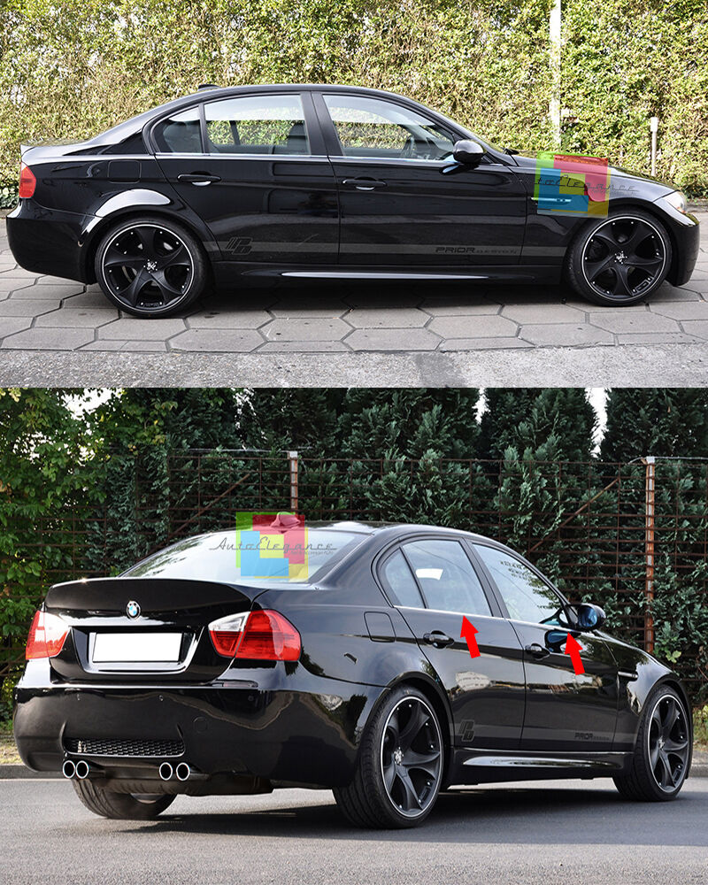 MODANATURE ADESIVE BMW SERIE 3 E90 2005-2011 CORNICE FINESTRINI CROMATA ACCIAIO.