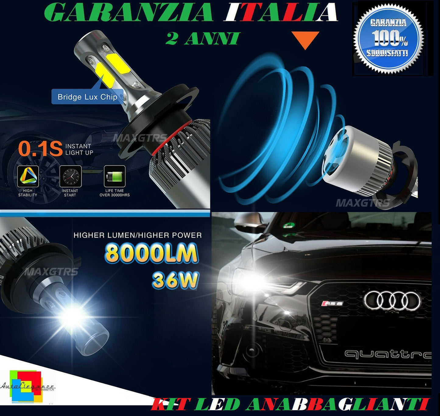 LAMPADE ANABBAGLIANTI 36W LED AUDI A6 4G C7 2011+ LAMPEGGIO ISTANTANEO 6000K