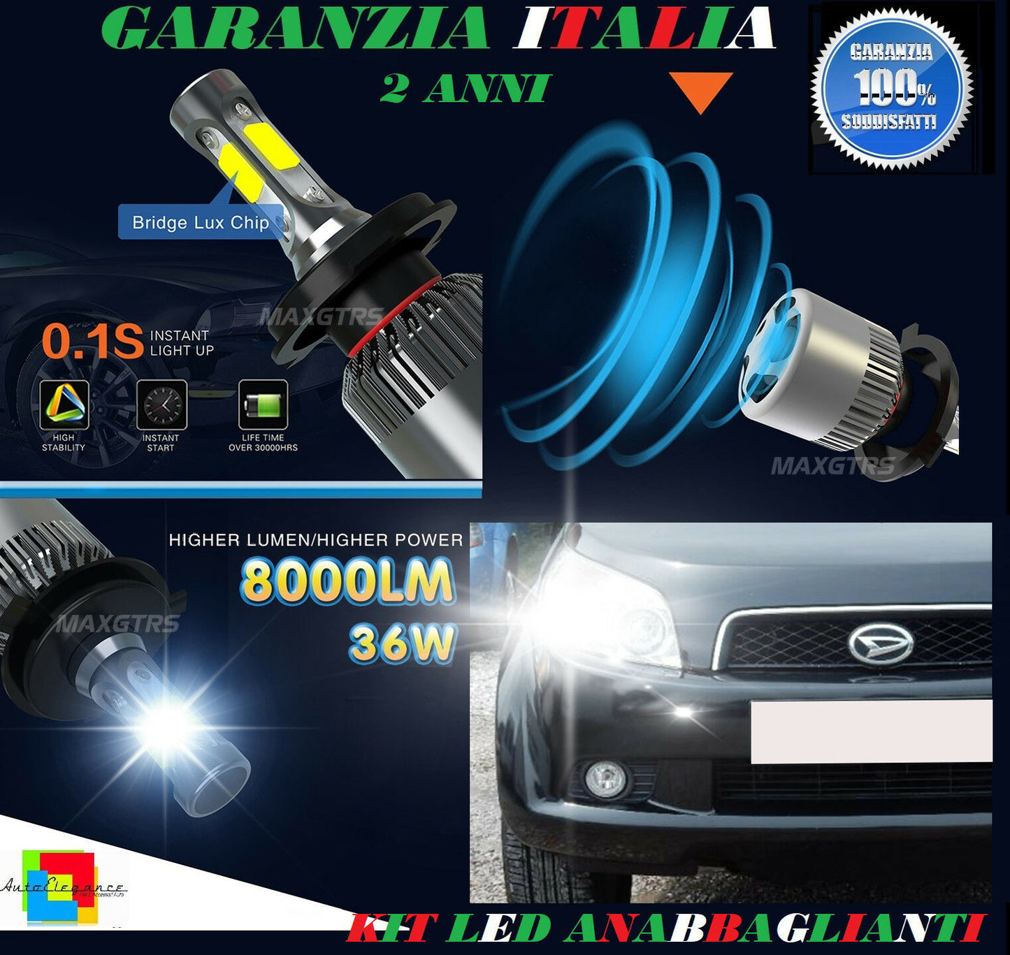 LAMPADE ANABBAGLIANTI 36W LED DAIHATSU TERIOS 2005 IN POI ISTANTANEO 6000K