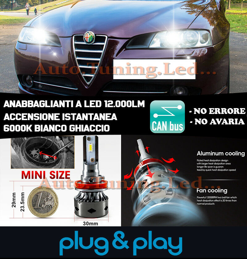 LED LOW BEAM LAMPS ALFA ROMEO 166 1998-2007 INSTANT NO FAILURE 12.000LM